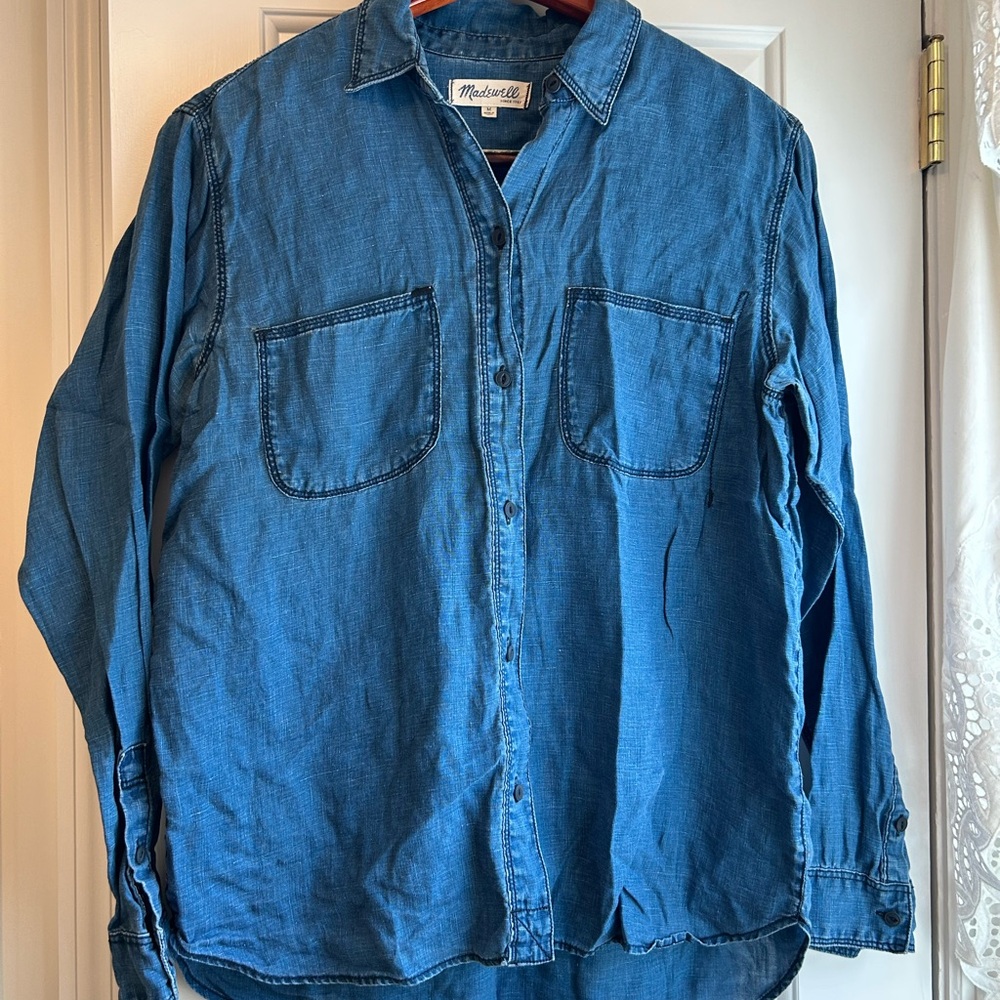 Madewell Women's Linen Blue Button Down Shirt